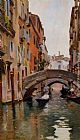 Gondola On a Venetian Canal by Rubens Santoro